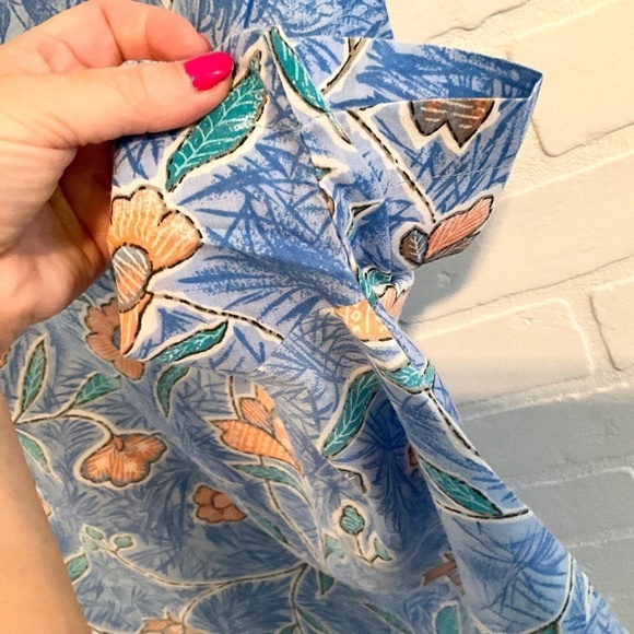 Vintage Button down shirt Floral print Aloha Blue Peach Aqua Sz 12 Petite - Picture 9 of 9